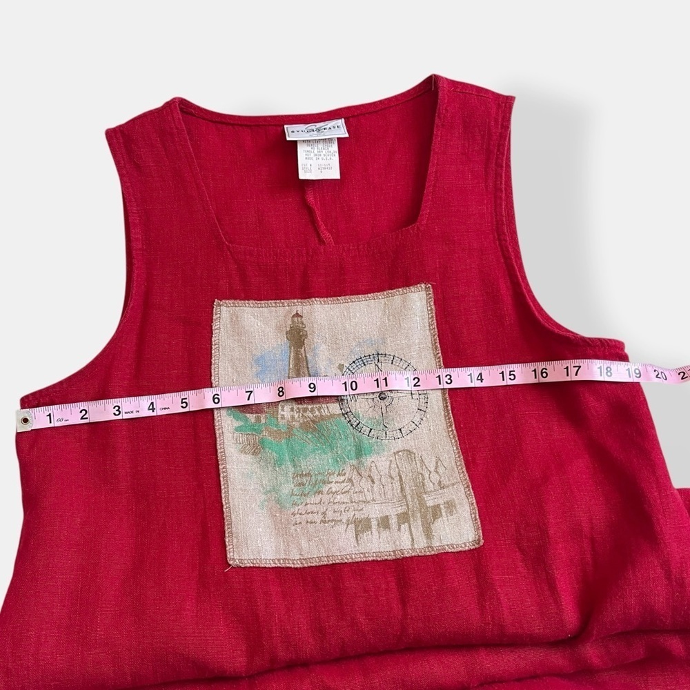 VTG 90s Red Linen Column Dress Lagenlook Coastal Grandma Midi Pinafore Dress 6 - Picture 9 of 10
